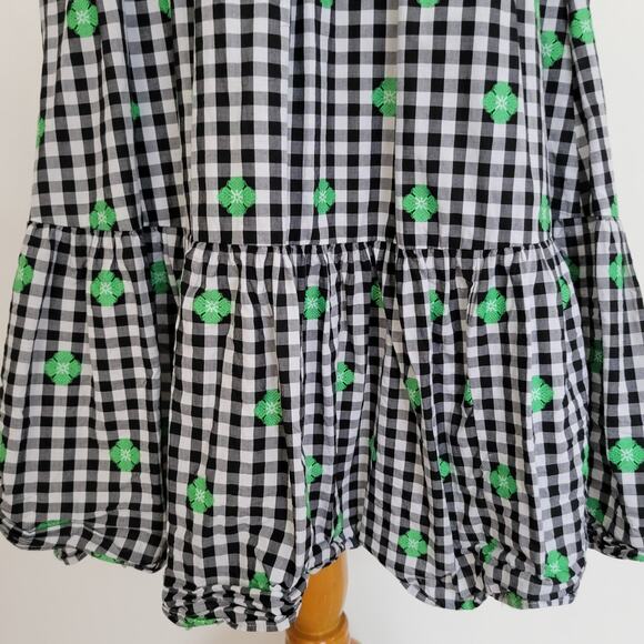Kate Spade Gingham Voile Smocked Dress Ruffle Embroidered Women Summer Small - Picture 5 of 13